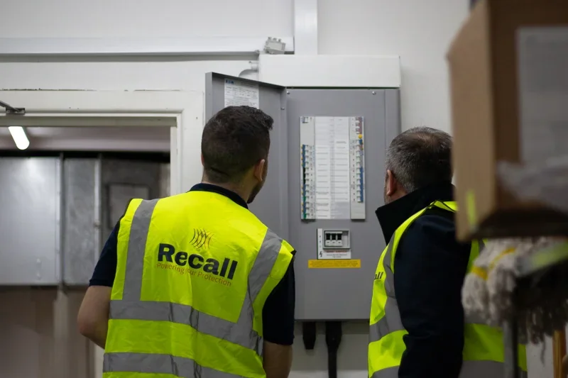 Electrical distribution panel with circuit breakers installed by Recall SW