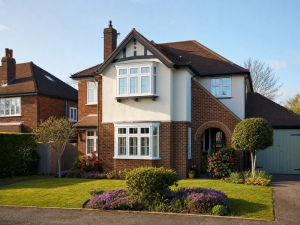 UK residential street with houses - residential fire and security services